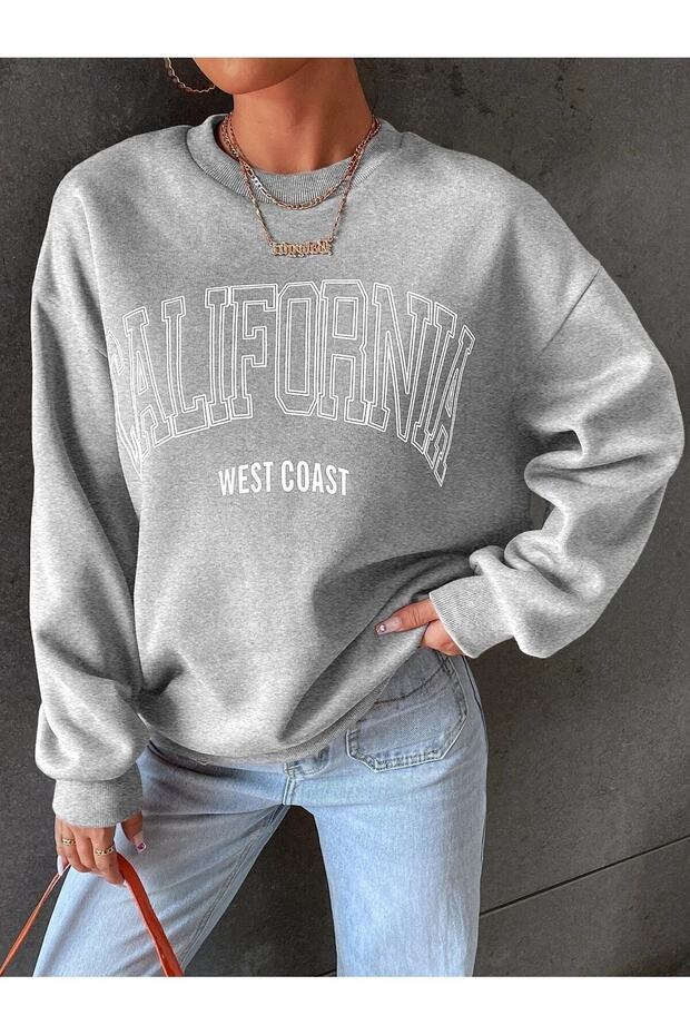 Women's California West Coast Printed Crew Neck Unisex Oversize Sweatshirt