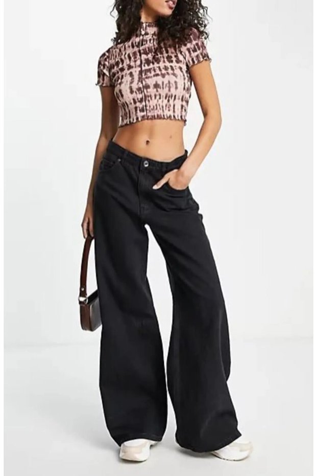 Women's Black Loose Fitting Wide Leg Comfortable Baggy Jean Jeans Black Loose Women's Trousers
