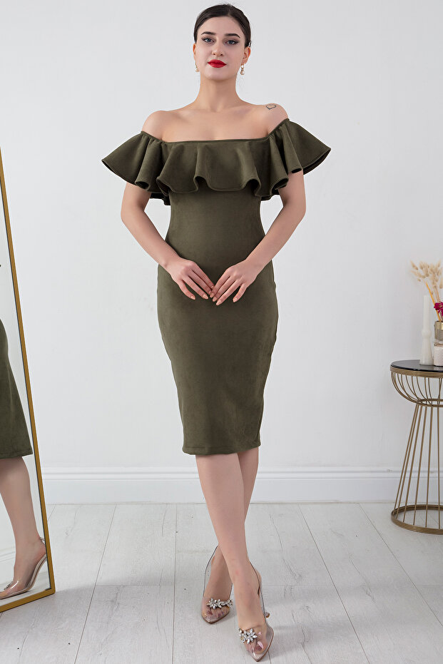 Madonna Yaka Süet Midi Elbise 3938 - 3