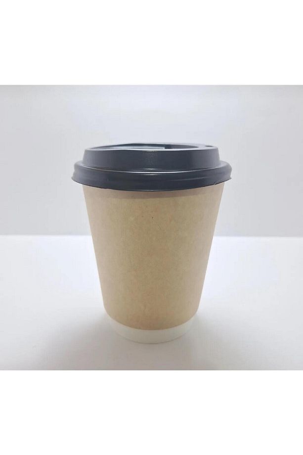 Double Wall Karton Kağıt Bardak Kraft Siyah 8 Oz 240ML Siyah Kapaklı 40 Adet - 1