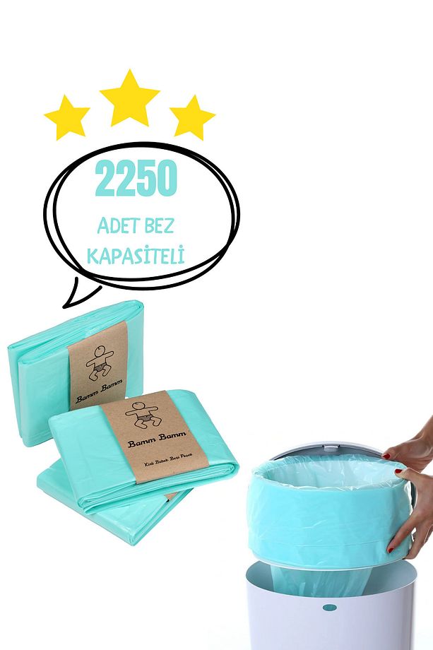 16L Korbell Çöp Kutuları İle Uyumlu BAMM BAMM 2250 Adet Bebek Bezi 3 Paket Yerli Çöp Poşeti - 1