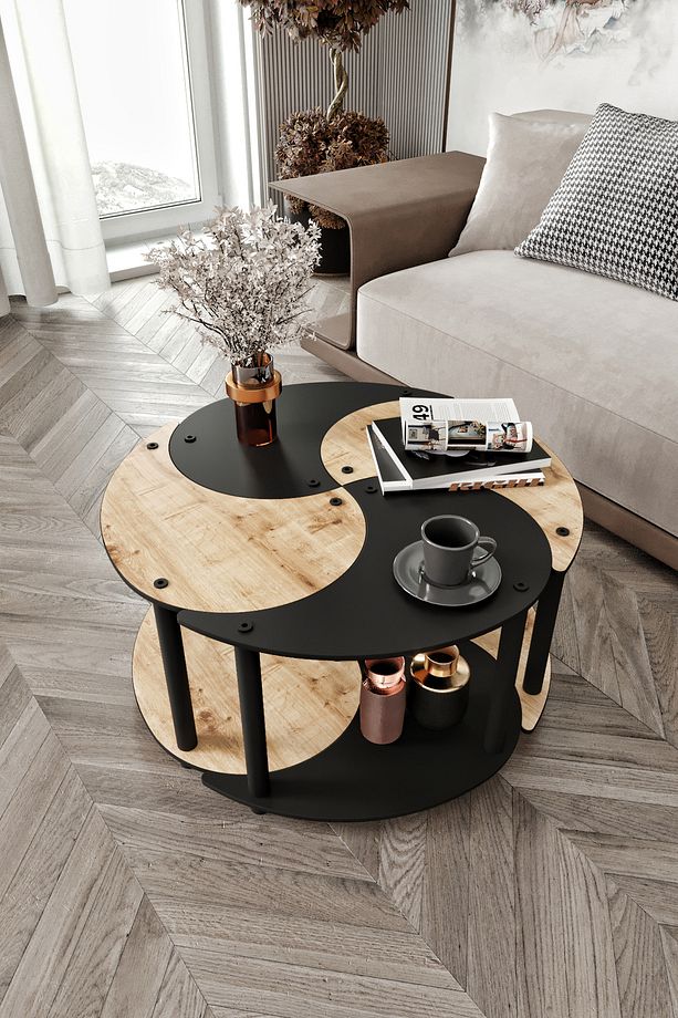 YİN YANG UNITY SERENITY ORTA SEHPA 4 LÜ SİYAH MEŞE 70 CM - 3