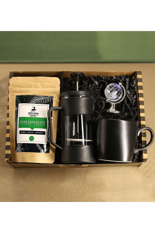 Filtre Kahve ve Bitki Çayı French Press &Filtre Kahve & Kupa Bardak &Işıklı Küre Hediye Seti - 1
