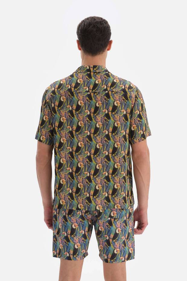 قميص أسود - أخضر منقوش - 2