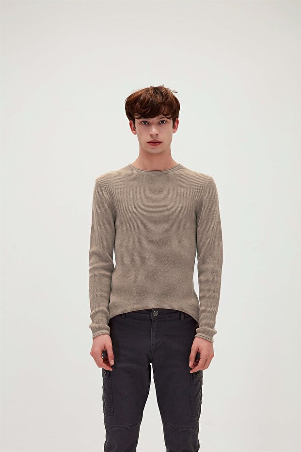 Dapple Knit Mink Brown Crew Neck Men's Knitwear Sweater