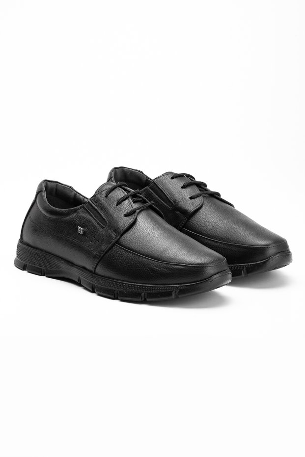 Black Lace-Up Inside and Outside Genuine Leather Casual Soft Men's Shoes Comfortable Lace-Up Leather Dad Shoes Wr8