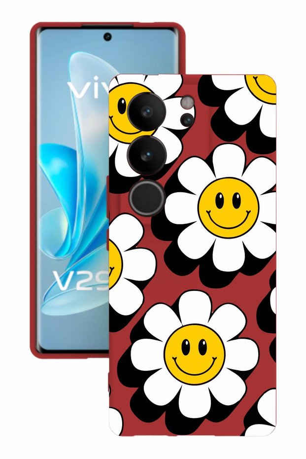 V29 Red Color Silicone Case with Print and Camera Protection