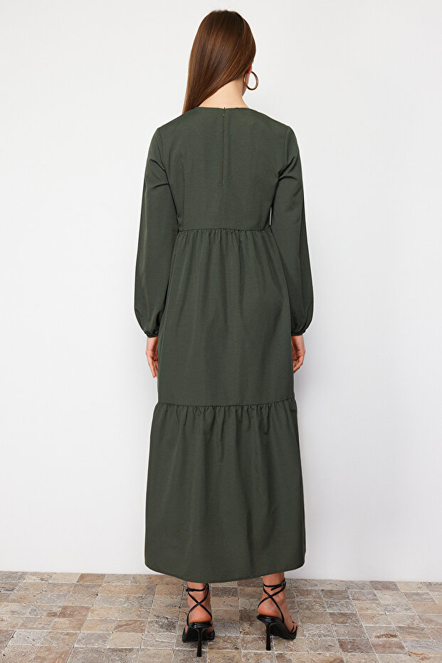 Sukienka khaki ze szczegółowej bawełnianej tkaniny o szerokim kroju TCTSS21EL3406 - 6