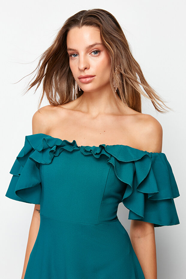 Smaragdově zelené dlouhé večerní šaty střihu do A - TPRSS24AE00054 - 3