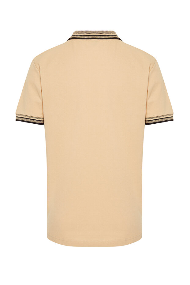 Beżowa koszulka polo z krótkim rękawem, wykonana w 100% z bawełny, dopasowana/wąska TMNSS22PO00014 - 8