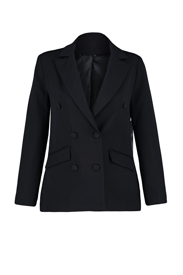 Siyah Regular Astarlı Dokuma Blazer Ceket TWOSS21CE0137 - 12