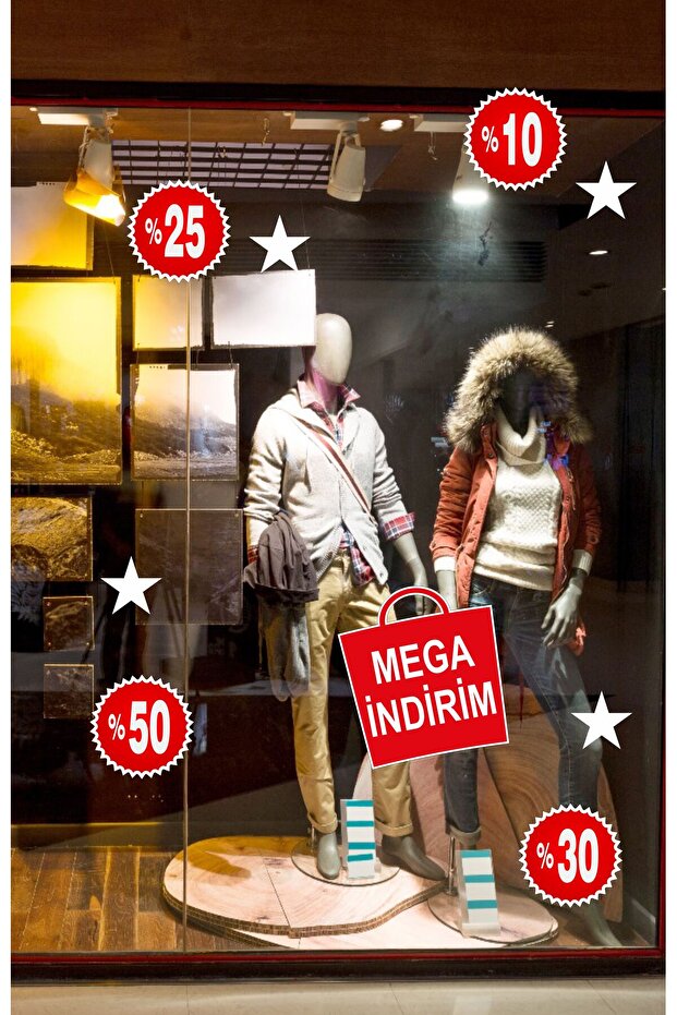 Mega İndirim % Mağaza Kapı Cam Vitrin Sticker - 2