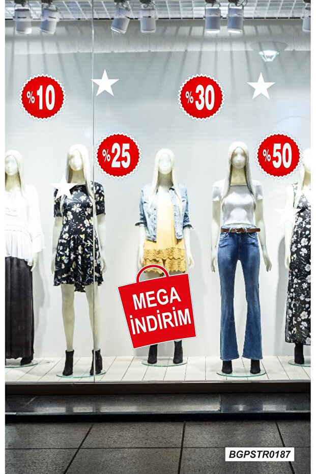 Mega İndirim % Mağaza Kapı Cam Vitrin Sticker - 1