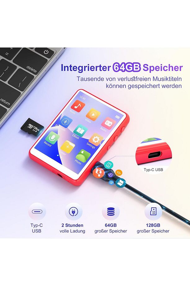 Bluetooth 5.3 ile 64GB Taşınabilir MP3 Çalar 2,4" Dokunmatik Ekran, Koşu için İdeal - 3