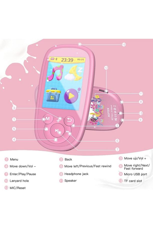 Pembe Tek Boynuzlu At Bluetooth MP3 Çalar Çocuklar İçin 2,4" Ekranlı, Hoparlörlü Müzik Çalar - 2