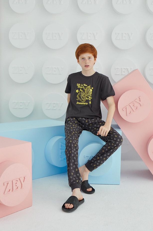 Erkek Garson Kısa Kol Antrasit Pijama Takım C8T5N68 - 6