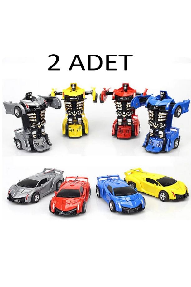 2 Adet Çarpınca Robot Olan Araba Transformers Car İttir Bırak Tek Tuşla Robota Dönüşen Araba - 1