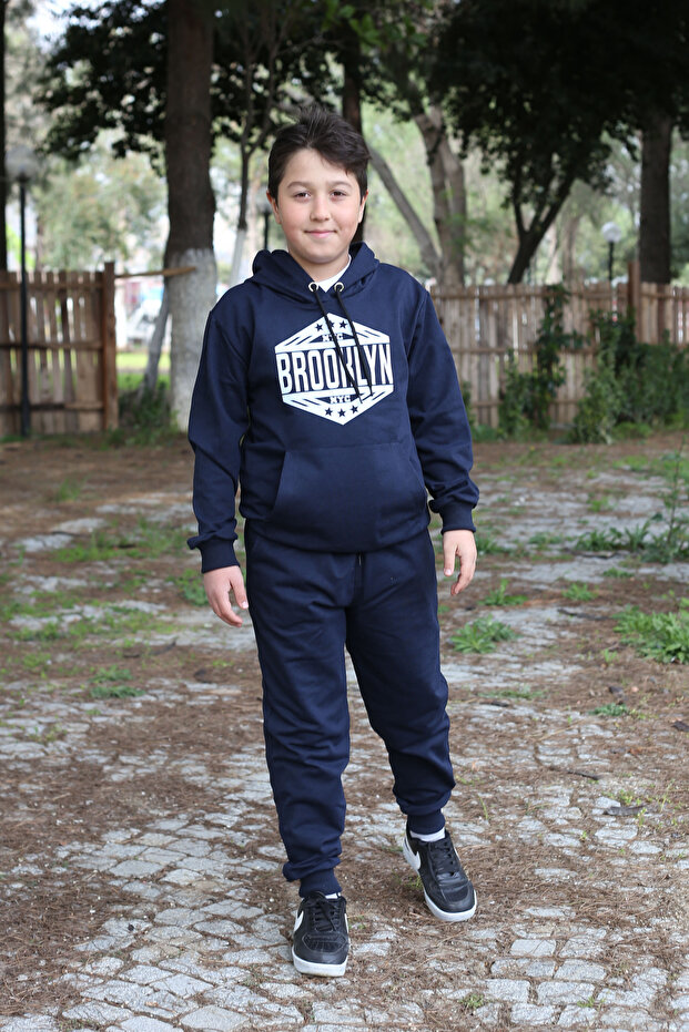 NYC Brooklyn printed kangaroo pocket and hooded tracksuit suit