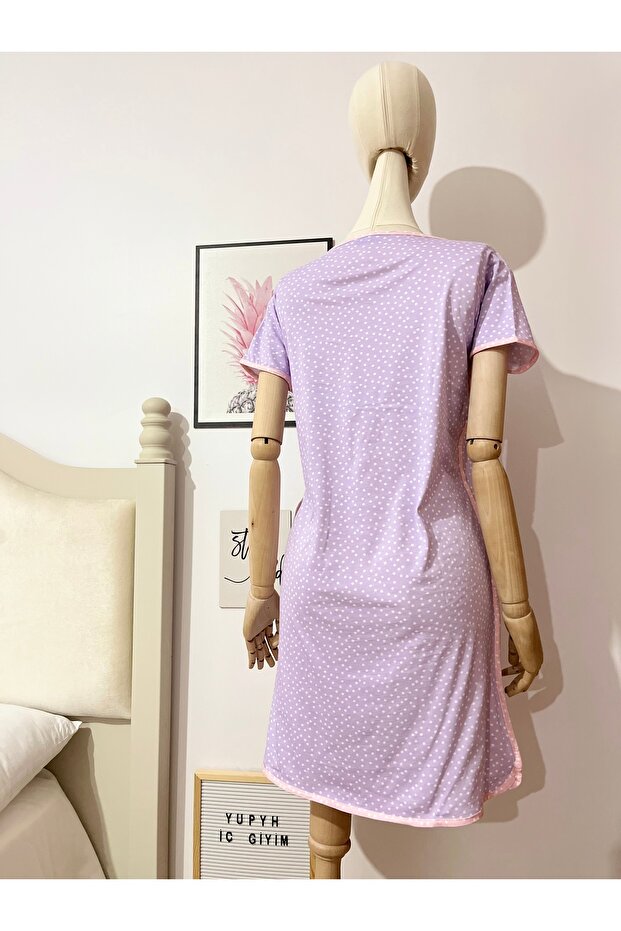 Unicorn İşlemeli Lila Pijama Elbise - 6