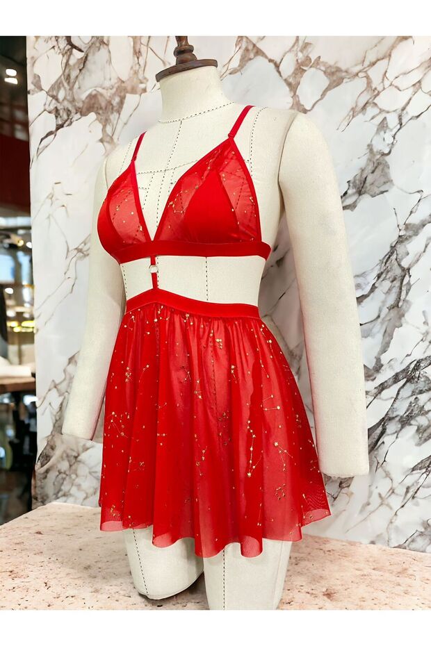 Gold Patterned Shiny Nightgown Set - 5