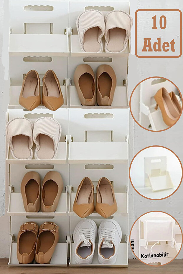10 Pieces Lyon Cream Shelf Vertical Rack - Multi-Layer Space Saving Slipper Organizer - 1
