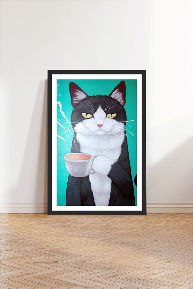 Kedi tasarımlı Çerçeve Görünümlü Mdf Tablo - 1