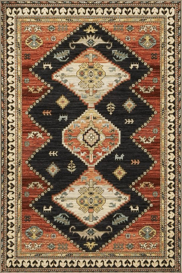 Black Orange Themed Traditional Motif Patterned Vintage Decorative Carpet 3880