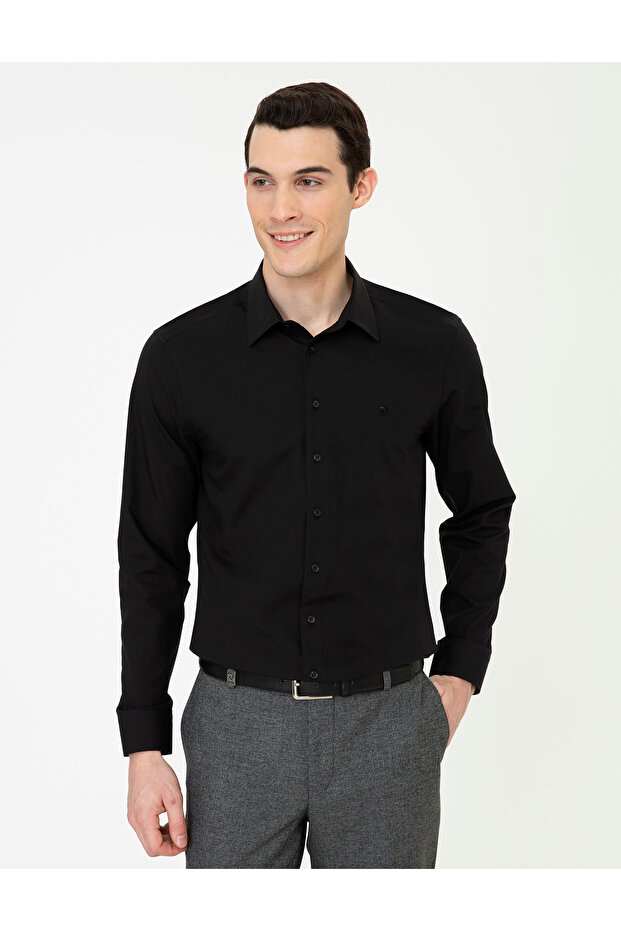 PİERRE CARDIN WOVEN SLIM FIT BLACK SHIRT
