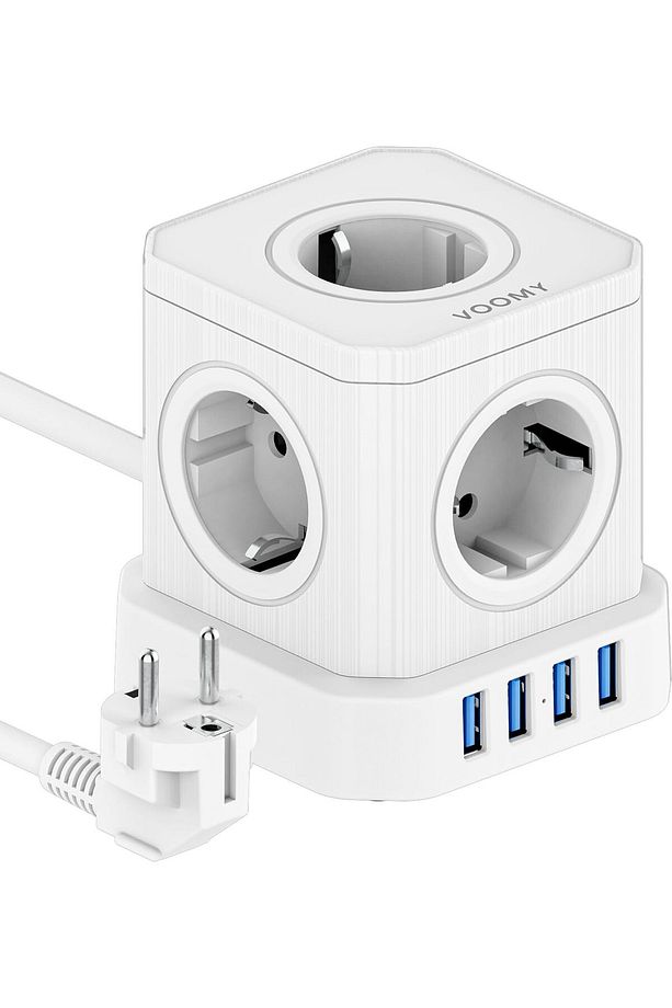 PowerCube 9'u 1 Arada USB'li Priz, Yüksek Gerilim Koruması 2500W 2M Kablo - 1