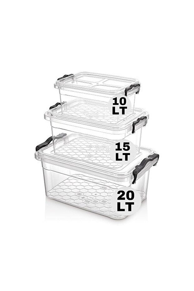 Food Pantry Storage Container Set of 3 20/15/10 Lt