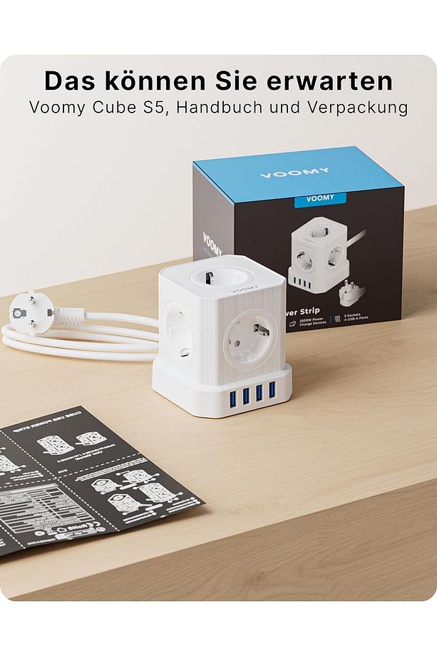 PowerCube 9'u 1 Arada USB'li Priz, Yüksek Gerilim Koruması 2500W 2M Kablo - 7
