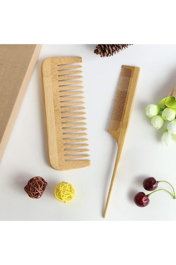 4 Adet Doğal Bambu Fırça Tarak Seti %100 Bambu Set - 7