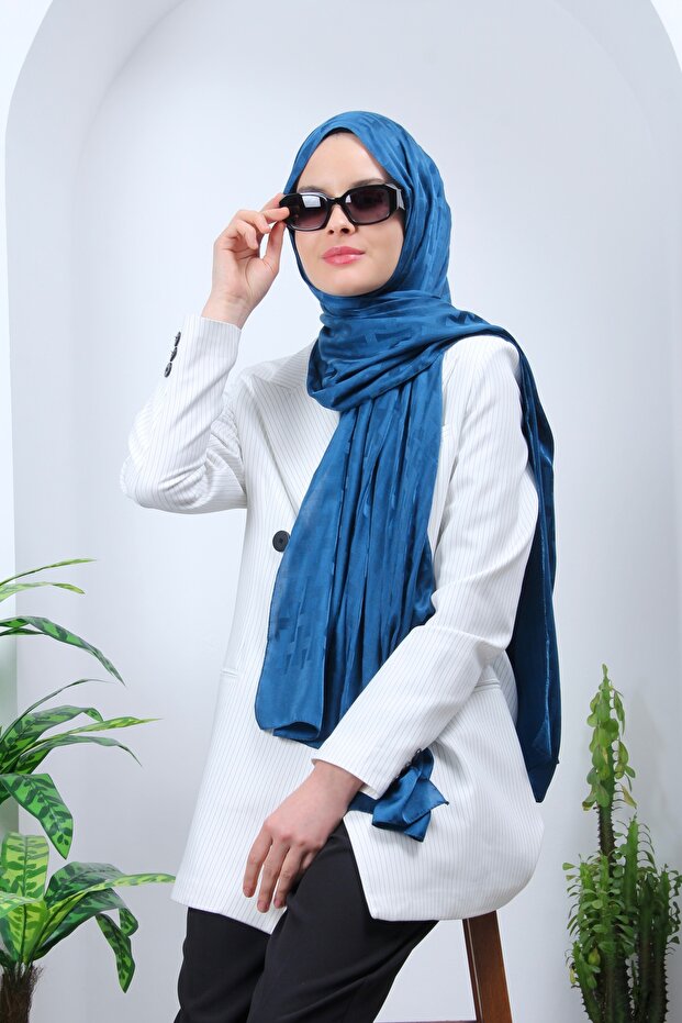 نمط ناقل حريري جاكار شال أزرق بترولي