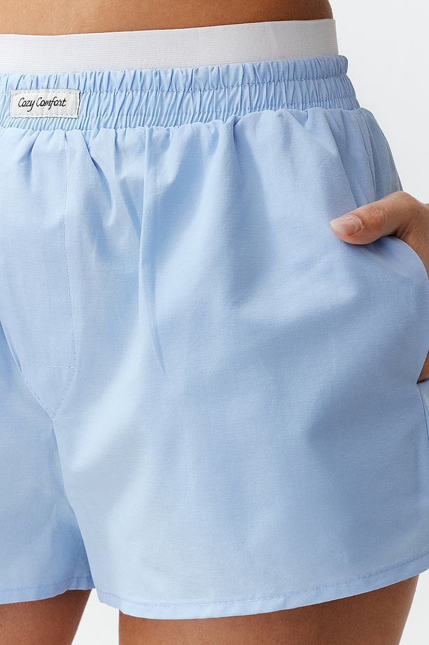 Mavi Lastik ve Etiket Detaylı Viskon Şort Dokuma Pijama Altı THMSS24PJ00021 - 5