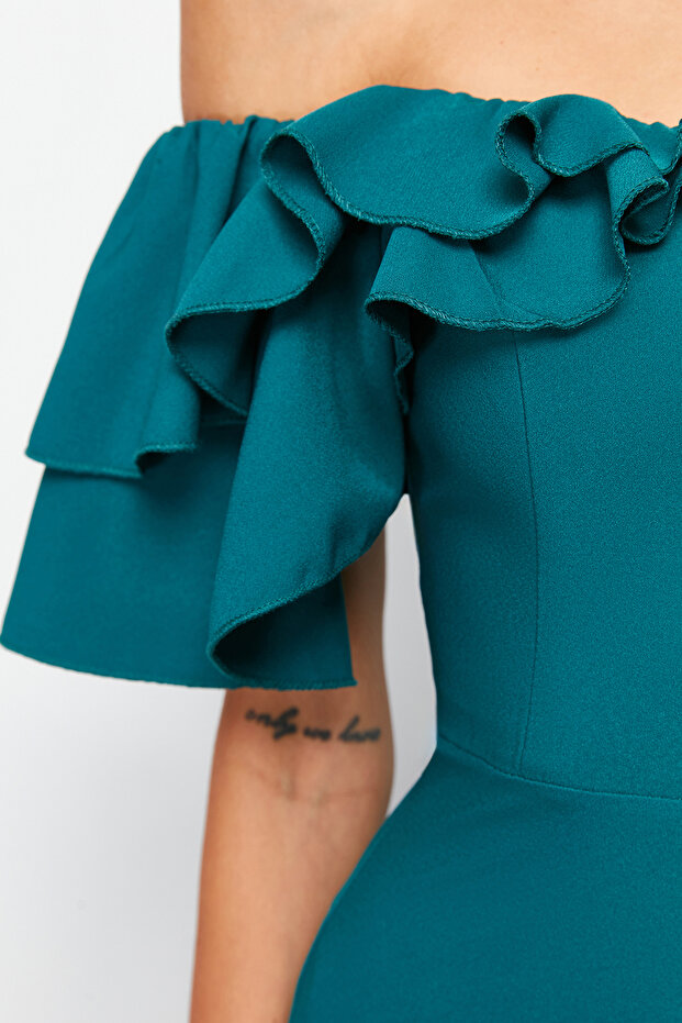 Smaragdově zelené dlouhé večerní šaty střihu do A - TPRSS24AE00054 - 5