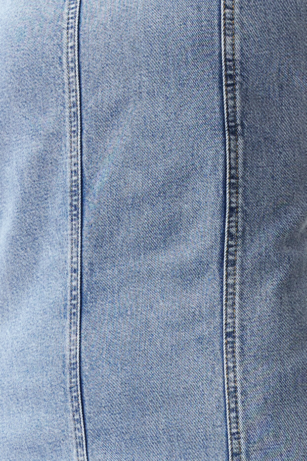 Açık Mavi Yırtmaçlı Asimetrik Midi Denim Elbise TWOSS24EL00645 - 5