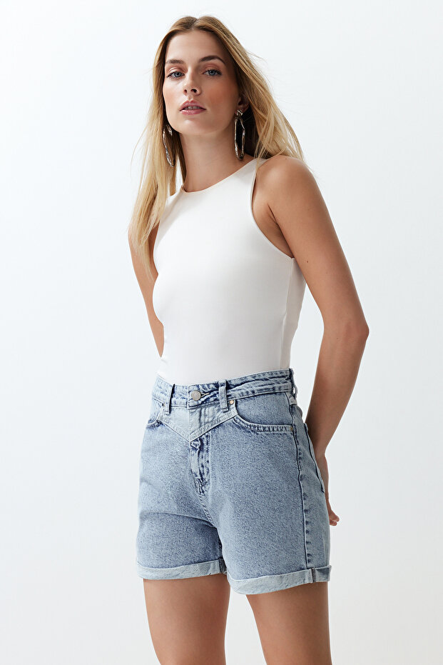 Mavi Yüksek Bel Mini Denim Şort TWOSS21SR0435 - 3