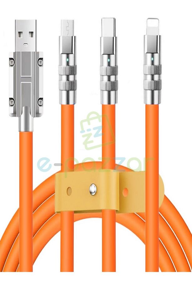 3in1 120w 6 Amper Typc-e Micro Lightning Android İos Uyumlu Soft Silikon Hızlı Şarj & Data Kablosu - 5