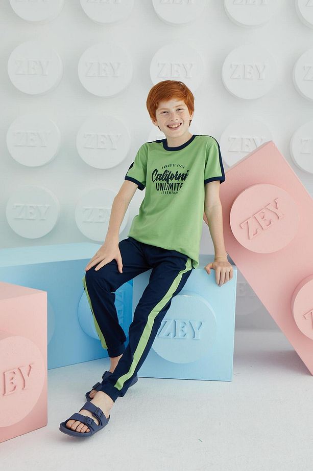 Erkek Garson Kısa Kol Yeşil Pijama Takım C5T6N68 - 4