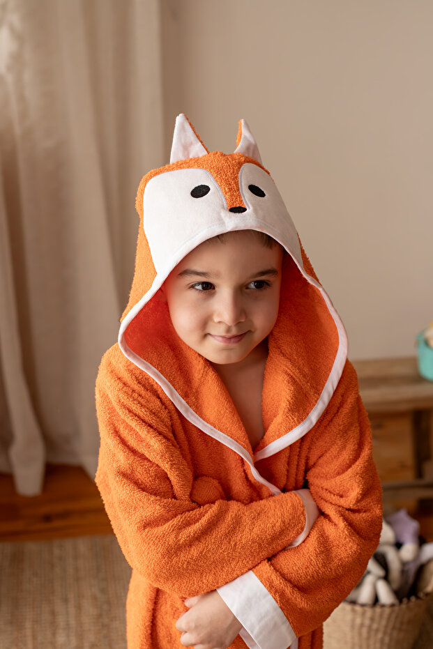 Children's Bathrobe Fox Model Hooded Cotton