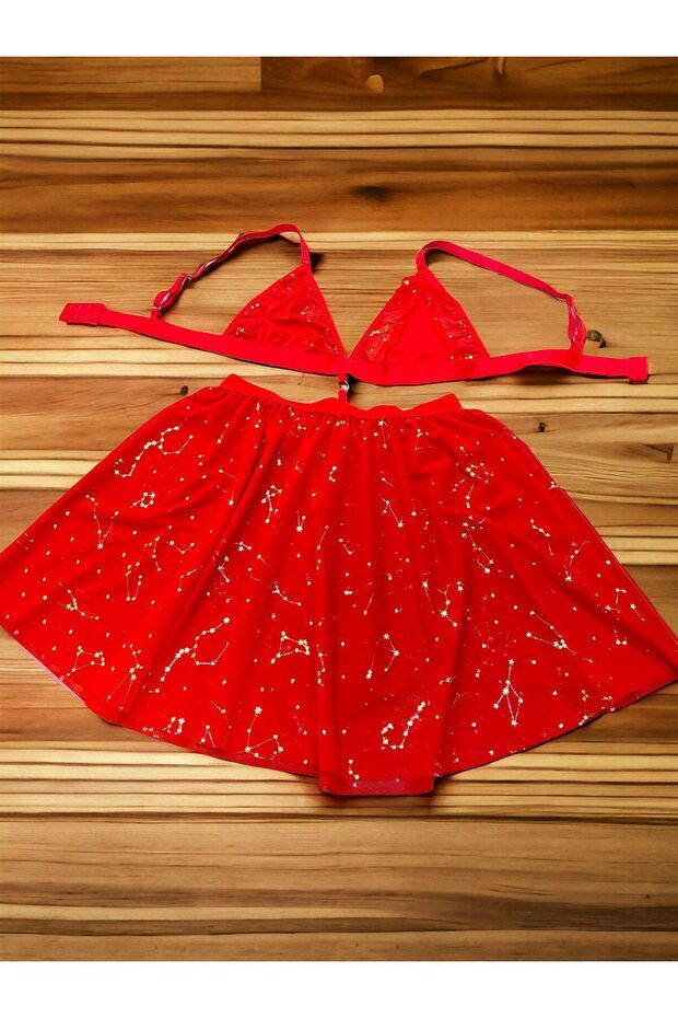 Gold Patterned Shiny Nightgown Set - 4