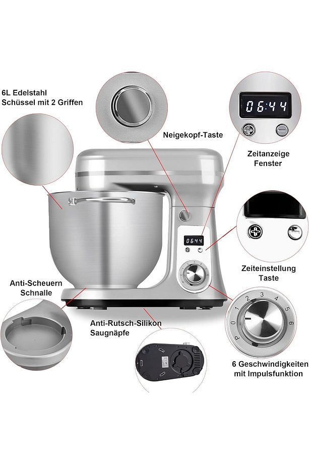 Pratik ve Çok Yönlü Mutfak Robotu 6 Kademeli Blender ve Yoğurma Makinesi Eğilebilir Başlıklı, 6L - 2