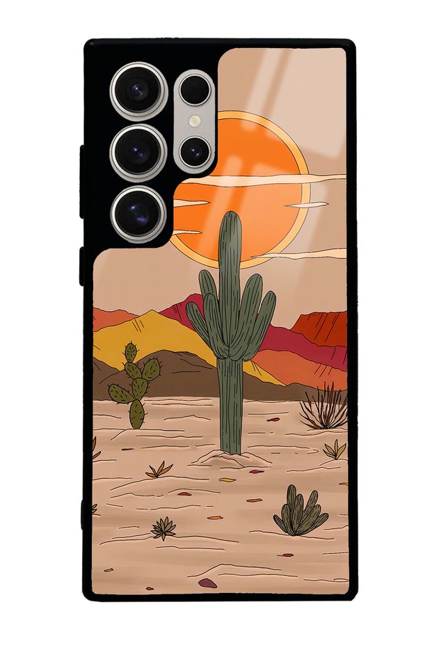 Samsung S24 Ultra Retro Cactus Glossy Phone Case with Sun Design