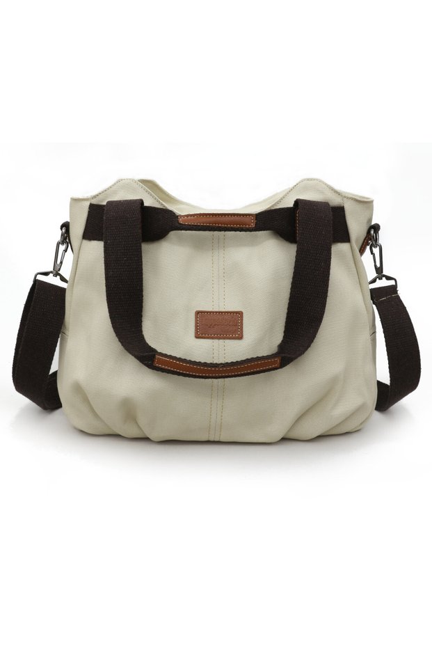 3212 Demeter Women's Light Cream Shoulder Hand Casual Tote 100% Cotton Canvas Crossbody Bag with Pocket
