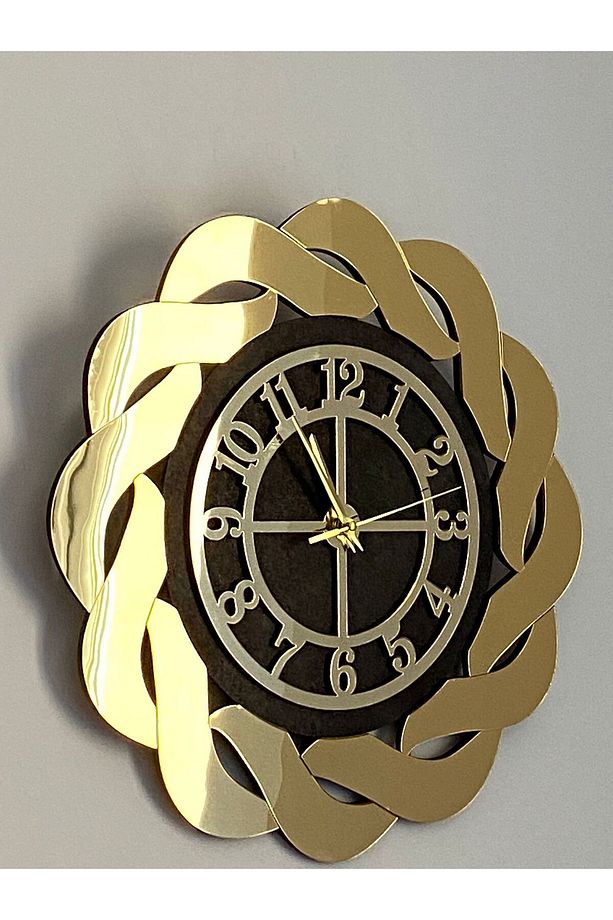 Dekoratif Duvar Saati Şık Kabartmalı Lüks Altın Sarısı Saç Örgüsü Modern Ev Ofis Saati 70x70 Cm - 5