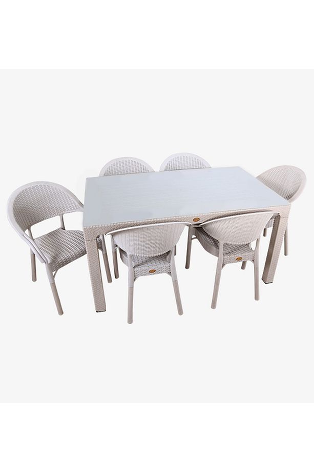 Rattan Masa Takımı 80x140 Camlı 6 Kişilik Bahçe Balkon Teras Masa Takımı 6 Kişilik Camlı Set - 1