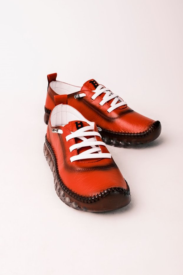 Cindy Flat Genuine Leather Women's Casual Shoes-Red