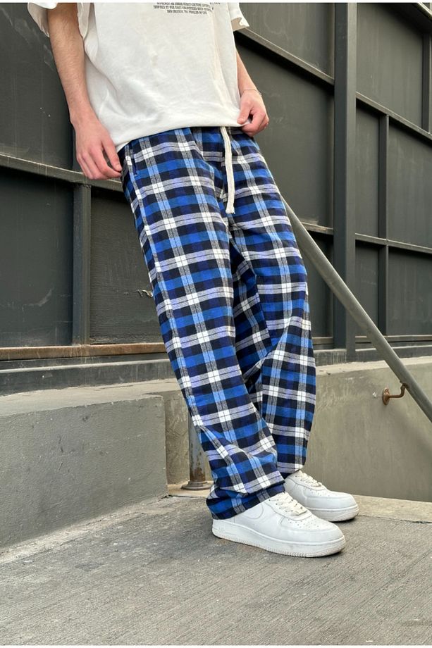 Ekose Mavi Pijama Eşofman - 1