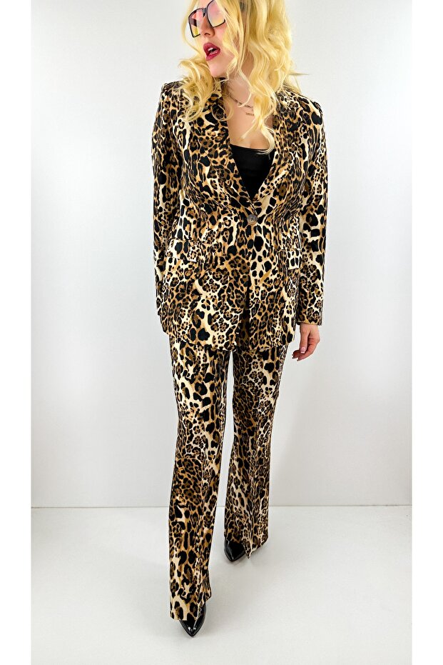 Leopard print jacket pants set - 2