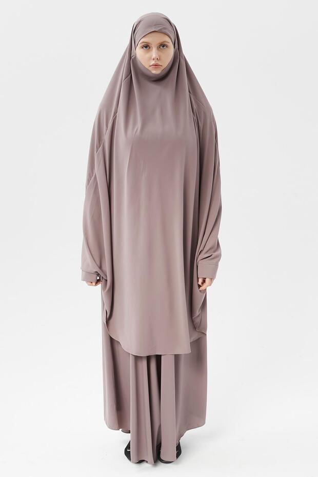 Women's Abaya Medina Silk Set with Veil and Skirt Dark Rose Dried
